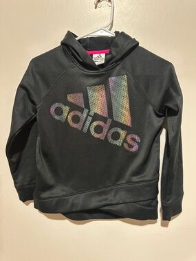 adidas Black Kids Hoodie with Iridescent Rainbow Logo